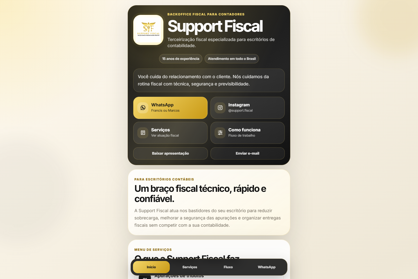 Vista da página publicada de Support Fiscal